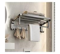 Estante del baño sobre el inodoro, Estante de baño aluminio, toallero ducha, estante pared con barra for toallas y gancho for abrigos, estantes gris oscuro(L70cm)