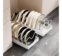 Estante deslizante de acero al carbono para utensilios de cocina, organiza ollas, sartenes, tapas y vajilla en entornos de gabinetes estrechos (A blanco)