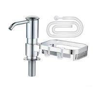 Estante dispensador de jabón giratorio para fregadero de cocina, cesta de drenaje giratoria de 360° con ganchos de almacenamiento extraíbles, dispensador suave, tubo de succión de silicona extendido