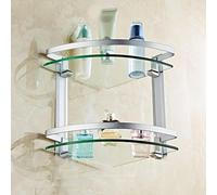 Estante doble de cristal montado en la pared, estantería esquinera de aluminio espacial para baño, cocina, ducha e inodoro, elegante estante de almacenamiento de vidrio para un uso eficiente del