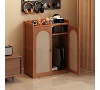 Estante enrutador WiFi de ratán, gabinete multimedia de bambú ajustable para dormitorio y sala de estar, alta capacidad de carga (98 cm) - Solución de almacenamiento elegante