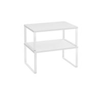 SONGMICS Especiero, Estante para Especias, Organizador para Armarios, para Mostradores, Elevador de Estantes, Apilable, Ampliable, Juego de 2 Estantes Metálicos para Cocina, Blanco KCS01WT