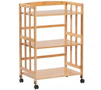 Estante esquinero de altura ajustable con ruedas de bambú de 5 niveles para televisor/reproductores de DVD/cajas de cables, soporte de almacenamiento de discos moderno (color: bambú. Tamaño: 2 niveles