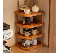 Estante esquinero de escritorio rústico de madera de 4 niveles, estantería pequeña, estante de almacenamiento de cosméticos para el cuidado de la piel, estante de encimera de cocina para cafetería