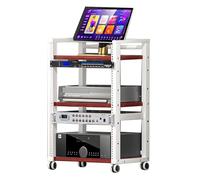 Estante esquinero de madera de 3 niveles para soporte de medios audiovisuales, gabinete para componentes, torre de audio estéreo, ideal para reproductor de DVD: con estante de madera de altura ajust