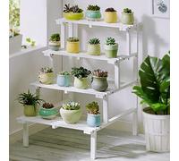 Estante esquinero de madera de 4 niveles para plantas de ventana interior y exterior, estante de flores para balcón, exhibición de plantas, color blanco, perfecto para decoración del hogar y el jardín