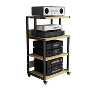 Estante esquinero de madera de 4 niveles para soporte de medios audiovisuales, gabinete para componentes, torre de audio estéreo, ideal para reproductor de DVD: con estante de madera de altura ajust