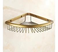 Estante esquinero de tres niveles montado en la pared con ganchos y cesta de malla, elegante organizador en forma de abanico para baño y decoración que ahorra espacio
