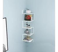 Estante esquinero flotante de metal de 5 niveles montado en la pared para decoración de habitación, estantes de almacenamiento abiertos blancos para pared