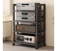 Estante estéreo de 3 niveles con ruedas, armario de almacenamiento de cine en casa, armario AV móvil, armario de componentes de audio HiFi para sala de estar, juegos (4 niveles/70 x 40 x 120 cm)