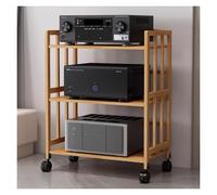 Estante estéreo de bambú con ruedas, altura ajustable, gran capacidad, soporte de audio multimedia, 3 niveles, esquina móvil, vídeo, TV, reproductor de DVD, mueble para el hogar, supermercado (W-60 cm