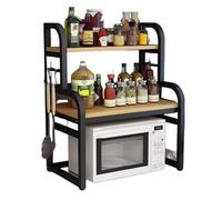 Estante expandible de 3 niveles para microondas con ganchos, organizador de cocina de acero al carbono para almacenamiento de encimera, soporte ajustable, estante que ahorra espacio