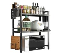 Estante expandible para microondas, soporte de horno de 3 niveles con 6 ganchos, organizador de cocina ajustable en altura y ancho