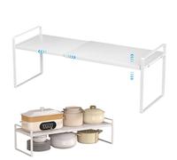 Estante extensible para armario, estante telescópico L: 35-65 cm l: 22 cm H: 25 cm apilable estante de mostrador de cocina estante de especias para armario de cocina y encimeras, mostradores