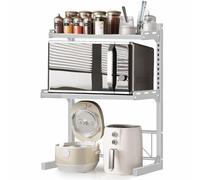 Estante extensible para horno microondas de 3 niveles, estante de almacenamiento y organización de cocina, estante ajustable para encimera de microondas para ollas, sartenes, arrocera, color blanco