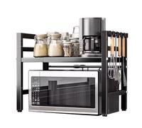 Estante extensible para microondas, estante de metal resistente, organizador de cocina ajustable con ganchos para ahorrar espacio de almacenamiento
