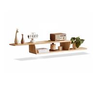 Estante flotante de madera de haya montado en la pared con almacenamiento inferior de 59 pulgadas, estante estrecho para consola multimedia para sala de estar, oficina B