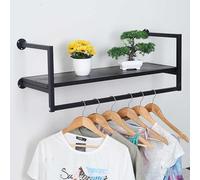 Estante flotante de pared de hierro con barra para abrigos, chaquetas y accesorios, 100 x 29 x 29 cm, color negro