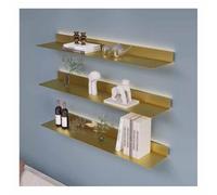 Estante flotante de pared de metal de 3 piezas, repisa para cuadros, montado en la pared con estantes flotantes con luz LED iluminada, para decoración de pared, almacenamiento, dormitorio, sala de e