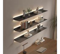 Estante Flotante de Pared LED de Aluminio Negro - Estante de Almacenamiento e Iluminación para Salón, Baño, Bar - Diseño Moderno y Resistente (Juego de 1) (40cm)