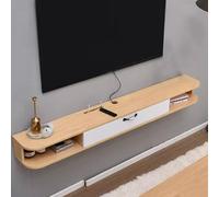 Estante flotante de pared para TV con puerta, banco de almacenamiento moderno para consola de medios de entretenimiento (color madera, 67 x 9.4 x 6.5 pulgadas), perfecto para sala de estar y cine en