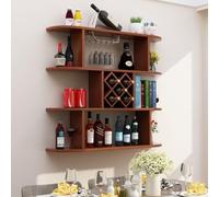 Estante flotante de teca para vino, montado en la pared, moderno estante de exhibición de botellas de licor con estante para copas de vino para cocina y sala de estar, 100 cm