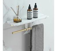 Estante flotante para baño, toallero de pared y organizador de ducha con organizador de almacenamiento de cosméticos para botellas de champú, gel y condimentos, diseño de mármol blanco con detalles de