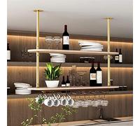 Estante flotante para copas de vino, estante de almacenamiento de techo de madera de 2 niveles, para colgar en la pared, elegante organización del hogar para cocina y sala de estar