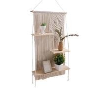 Estante Flotante para Plantas, Estante de - Tapiz bohemio de de 3 niveles,Colgantes de pared de , estanterías de almacenamiento, estantes flotantes de cuerda, decoración rústica boho para el vivero de