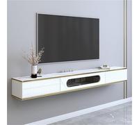 Estante flotante para TV, armario flotante para TV para pared con puerta de vidrio y 2 cajones, estante de almacenamiento para centro de entretenimiento, consola de TV para sala de estar (blanco, 59.1