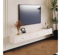 Estante flotante para TV con 2 cajones, centro de entretenimiento montado en la pared para sala de estar y oficina, almacenamiento de audio/video, blanco, 120 cm