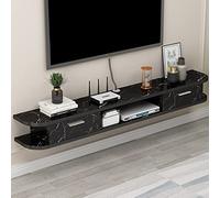 Estante flotante para TV montado en la pared con unidad central de entretenimiento, consola multimedia y gabinete de almacenamiento para el hogar y la oficina, diseño moderno (negro, 130 x 22 x 18.99