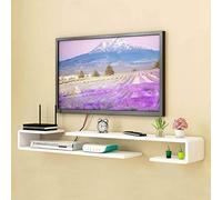 Estante flotante para TV montado en la pared, consola multimedia blanca para sala de estar y dormitorio, almacenamiento para decodificador y enrutador, estantería de 125-130 cm y estante de pared