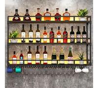 Estante flotante para vino montado en la pared con soporte de vidrio para el hogar, bar, café, cocina, sala de estar, estante de vino de pared de 3 niveles (negro, 80 cm)