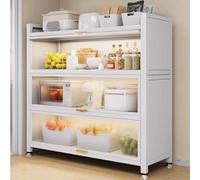 Estante For Panadero con Puertas Abatibles, Soporte For Microondas con Polea Integrada For Ollas, Cubiertos Y Cafetera