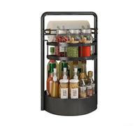 Estante giratorio de doble capa para especias organizador de altura ajustable para encimera de cocina, negro giratorio de 360 grados, soporte escalonado para botellas