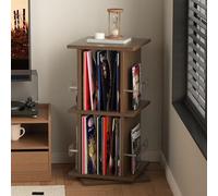 Estante giratorio para CD, torre de almacenamiento de madera de 2 niveles, giro suave de 360°, estantes acrílicos ajustables, capacidad para 25-56 CD, ideal para libros, revistas y DVD