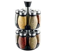 Estante giratorio para especias con 12 botes de especias, organizador de especias, organizador de especias, cristal, carrusel giratorio, estante giratorio para especias con 2 niveles para cocina,