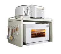 Estante grande para horno microondas con 6 ganchos, moderno estante de metal para encimera, organizador de almacenamiento de acero al carbono, estante de especias para armario de cocina (42 cm)