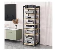 Estante HiFi ajustable de 7 etapas, soporte resistente de componentes AV para cine en casa, sistema de almacenamiento de medios altos, color negro, gabinete de audio/video de varios niveles para sala