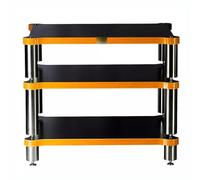 Estante HiFi de 3 niveles, estante AV de madera maciza para altavoces y amplificadores, elegante gabinete de audio negro, 60 x 70 x 48 cm, perfecto para almacenamiento de equipos de TV y video