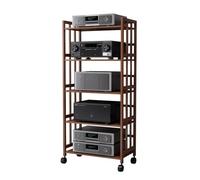 Estante HiFi de 5 niveles con ruedas, 80 cm de ancho, para almacenamiento de audio y video, estantes ajustables, diseño moderno, perfecto para sistemas de cine en casa y entretenimiento