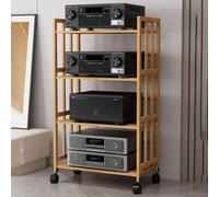 Estante HiFi de madera de 4 niveles con ruedas - Soporte de entretenimiento para altavoces, reproductores de DVD y medios AV - 123 cm de alto y 55 cm de ancho - Muebles de audio para el hogar