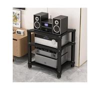 Estante HiFi o con patas ShockAbsing de madera, reproductor de CD y receptor AV, gabinete de exhibición de 3 niveles, centro de entretenimiento para sala de estar (negro)