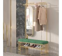 Estante independiente para zapatos y abrigos con espejo, estante para ahorrar espacio y ganchos, elegante árbol para pasillo, dormitorio, vestíbulo, sala de estar (verde, 120 cm)