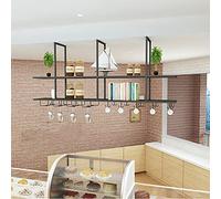 Estante industrial de metal negro montado en la pared de 80 cm, estante de almacenamiento de cocina para exhibición y decoración de copas de vino, perfecto para el hogar, bar y organización de cocina