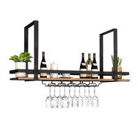 Estante industrial flotante para vino, estante de barra de montaje en techo con soporte de vidrio, organizador de cocina que ahorra espacio para cafetería y comedor, negro, 120 x 30 x 50 cm, solución