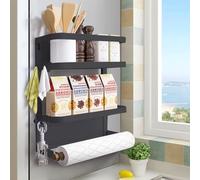 Estante magnético para Especias para Nevera, Estante magnético con Soporte para Toallas de Papel, Estante de Almacenamiento de refrigerador de Cocina de 2 Niveles (Negro, Mediano)