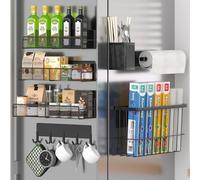 Estante magnético para especias para refrigerador, paquete de 7 estantes magnéticos de metal, organizador magnético movible para refrigerador, organizador de especias, estante de gancho, soporte para