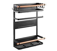 Maclean Estante magnético para nevera/estante para lavadora con portarrollos y 6 ganchos extraíbles Estante colgante portarrollos para toallas de papel de hasta 12 kg Negro